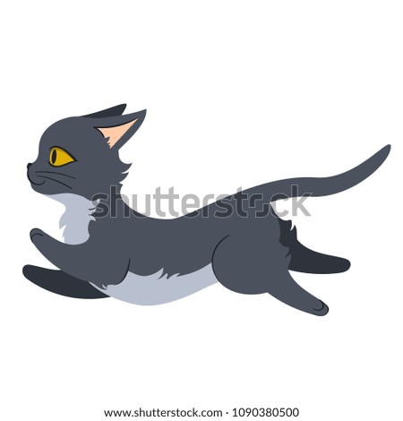 Grey running cat. FFlat style isolated illustration on white background. Editable vector graphics in EPS 8.