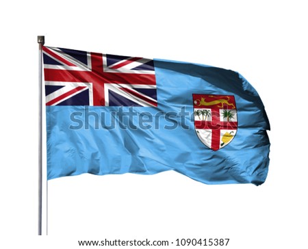 National flag of Fiji on a flagpole, isolated on white background