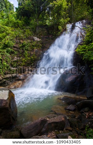 Tropical waterfall in the forest,Ton Chong Fa in khao lak Phangnga South of Thailand