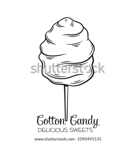 Vector hand drawn cotton candy sweets icon badge for design for attractions and festivals. Retro style.