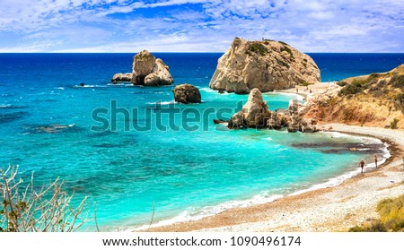 Best beaches of Cyprus - Petra tou Romiou, famous as a birthplace of Aphrodite Royalty-Free Stock Photo #1090496174