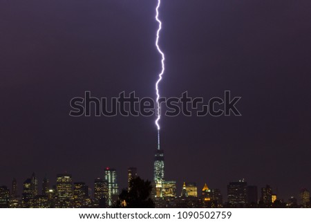 Lightning strikes the "Freedom Tower" in New York City
