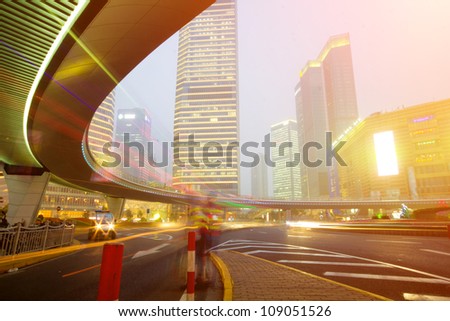 Megacity Highway at night with light trails in shanghai china.