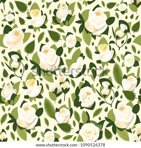 Sunny watercolors collection! Vintage Roses on a gentle background. Plant elements. Seamless pattern. Femininity. Floral background.