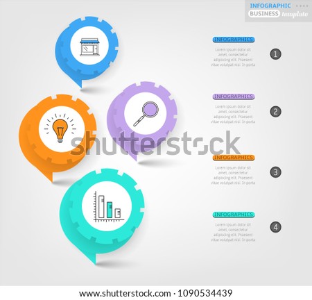 Modern business infographic template, backdrop with modern graph, four steps, simple line icons, isolated on bright background, for infographics, presentations, documents