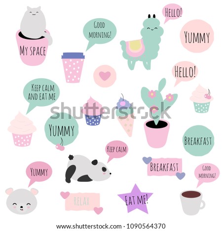 Big set of vector cliparts for scrapbooking, bullet journals, stickers, patches. Royalty-Free Stock Photo #1090564370