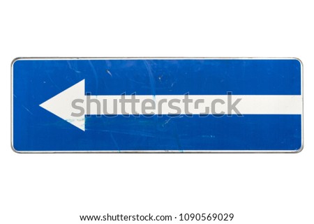 One way street in direction of left arrow road sign isolated on white.