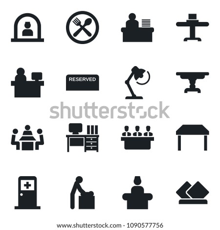 \Set of vector isolated black icon - baby room vector, reception, medical, desk, manager place, lamp, meeting, table, restaurant, cafe, reserved, serviette