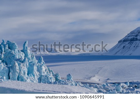  norway landscape nature of the glacier mountain of Spitsbergen Longyearbyen  Svalbard   arctic winter  polar sunshine day  sky