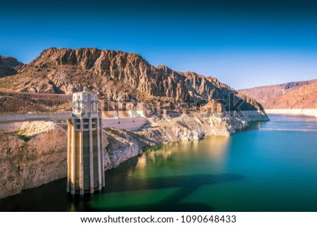 West Penstock Tower, Water Intake at Hoover Dam on Lake Mead Royalty-Free Stock Photo #1090648433
