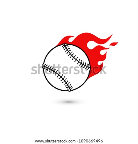 Flying baseball ball with red fire flames. Isolated on white background. Vector illustration, eps 10.

