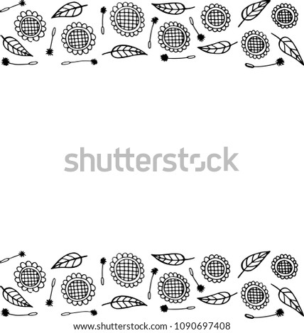 Doodle frame with sunflowers. Coloring page for adults. Vector illustration.