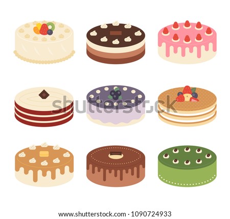 various kind of birthday cakes. flat design style vector illustration set