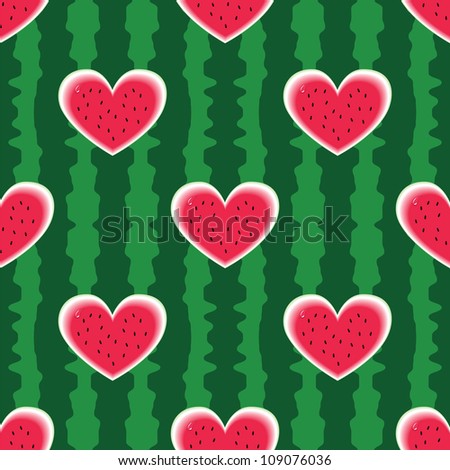 Seamless colorful watermelon pattern with heart.