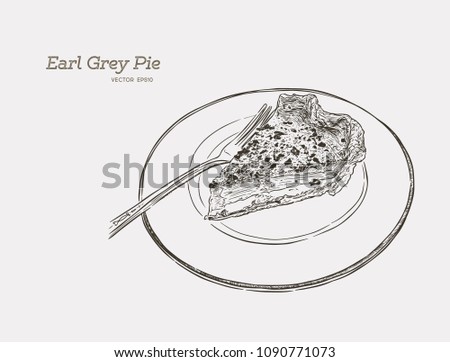 vector hand drawn graphic illustration of custard earl grey tea pie.