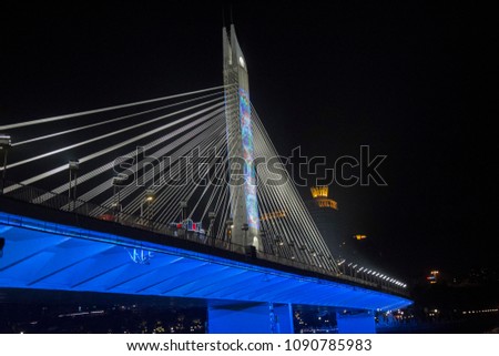 GUANGZHOU, CHINA: night view modern bridge in Zhujiang River.