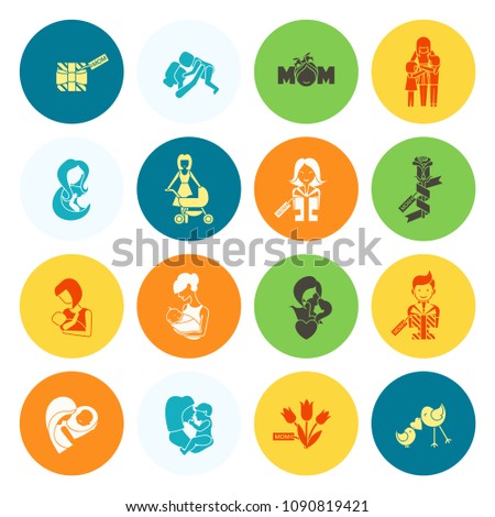 Happy Mothers Day Simple Flat Icons. Vector, Clean Work, Minimum Points