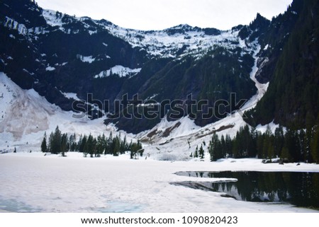 Snowy mountain range  in front of blue skies