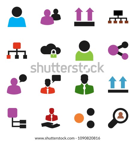 solid vector ixon set - hierarchy vector, client, top sign, speaking man, group, cloud lock, share, user, search