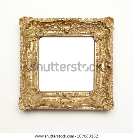 empty golden vintage frame isolated on white background