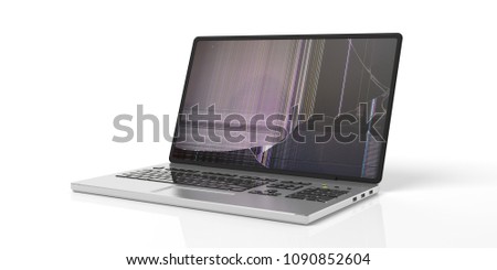 Computer laptop with broken screen isolated on white background. 3d illustration