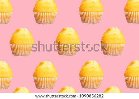 Muffins on a pink background. Photo in the style of pop art. Confectionery. Sweets.