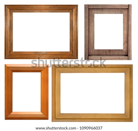 collection of wood picture frame isolated on white background.