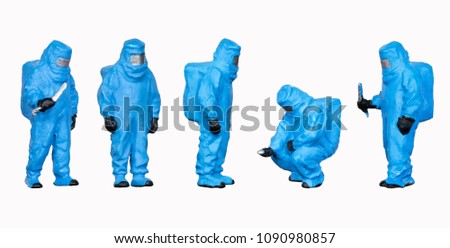 scientists in blue protection virus suit for work in dangerous on white background clipping path Royalty-Free Stock Photo #1090980857