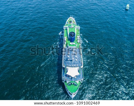 Aerial photography of passenger ships without people.