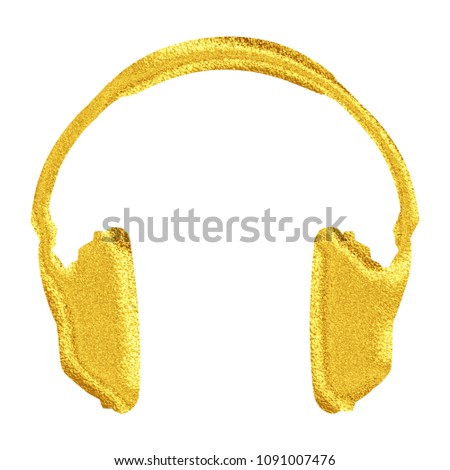 Glittery gold style headphones icon music and audio symbol in a 3D illustration with a bright golden color and sparkle with a rough texture isolated on a white background with clipping path.