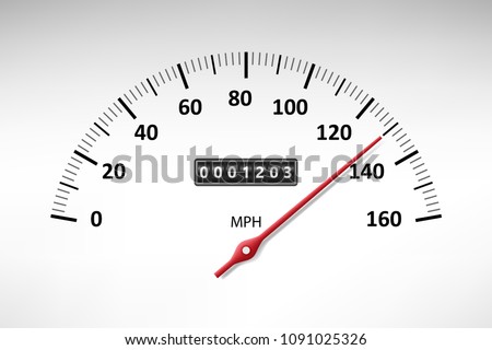 Car speedometer with speed level scale isolated on white. Car tachometer or odometer with speed panel. vector illustration Royalty-Free Stock Photo #1091025326