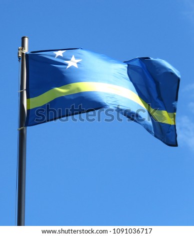 National flag of Curacao on a flagpole