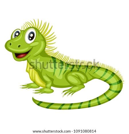 Vector Illustration of a Happy Iguana. Cute Cartoon Iguana Isolated on a White Background. Happy Animals Set Royalty-Free Stock Photo #1091080814