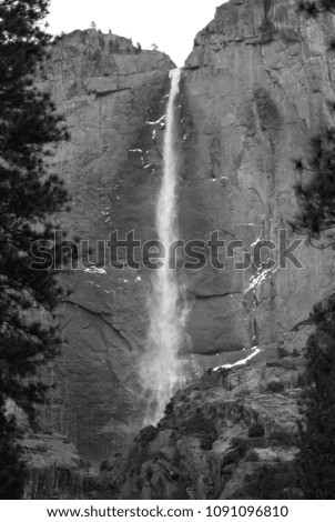 Yosemite falls, California in black and white