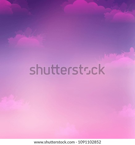 Vector illustration of sky and clouds with watercolor splashes. Sunset. Vector element for presentations, cards and your creativity