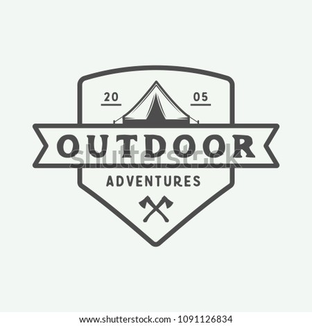 Vintage camping outdoor and adventure logo, badge, labels, emblem, mark. Graphic Art. Vector Illustration.
