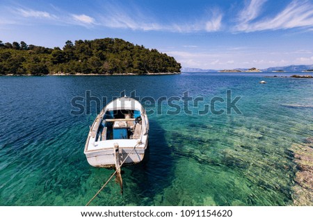 Fishing boat at sea.Boat at beautiful blue water