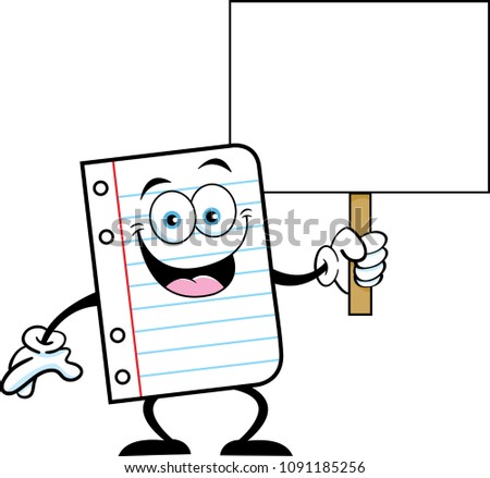 Cartoon illustration of a piece of notebook paper holding a sign.