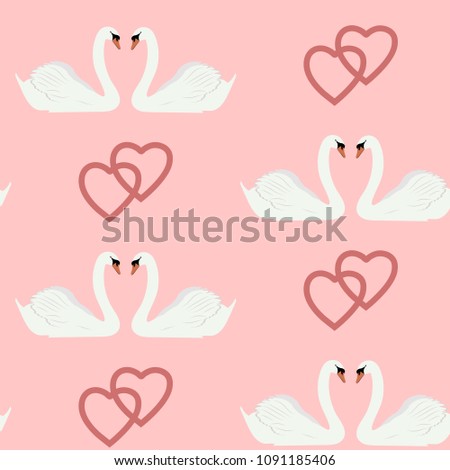 Seamless beautiful pattern with swans on a pink background. For decorating textiles, packaging. Vector illustration.