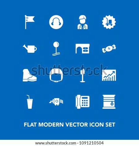 Modern, simple vector icon set on blue background with delivery, window, kitchen, trend, cooking, interior, belt, home, gardening, drop, equipment, white, male, can, boot, curtain, national, man icons