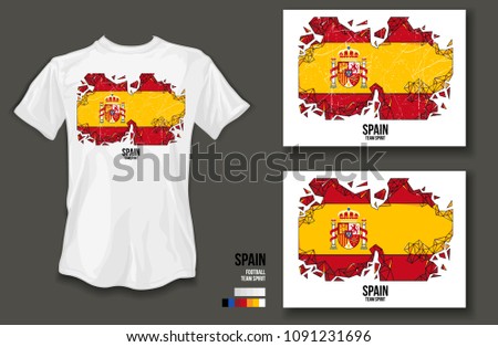 t-shirt design Spain team spirit football sports wear on white background and white t-shirt