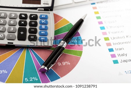Items for business and accounting in the composition in the office on the table