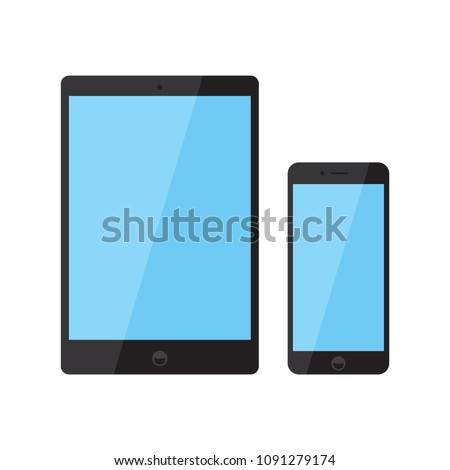Set of black smart digital tablets and smart phone, iPad & iPhone, with black screen icon, flat design interface element for app ui ux web eps 10 vector isolated on white background