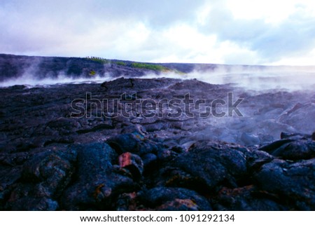 view of amazing landscape of steam lava field in Big island Hawaii