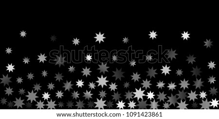 Abstract silver star of confetti. Falling starry background. Random stars shine on a black background. The dark sky with shining stars.  Suitable for your design, cards, invitations, gifts. 
