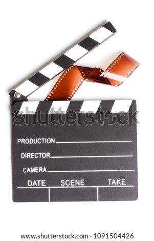 Clapper board with film on white