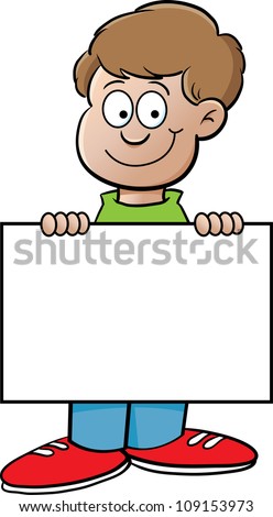 Cartoon illustration of a boy holding a sign