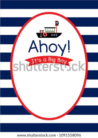 cute ship boat ahoy baby boy baby shower invitation card