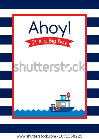 cute ship boat ahoy baby boy baby shower invitation card