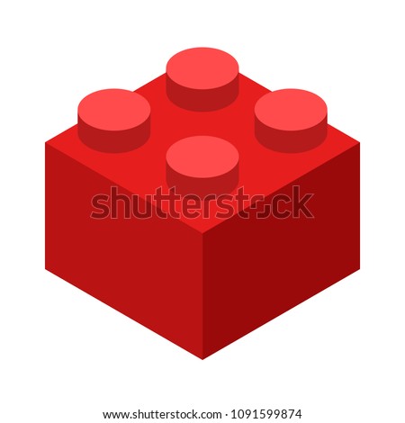 Red Lego brick block or piece flat vector color icon for toy apps and websites
